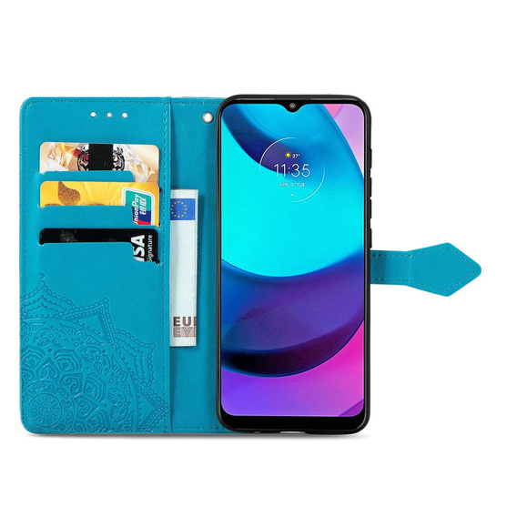 Etui z klapką do Motorola Moto E20/E30/E40, Mandala, niebieskie