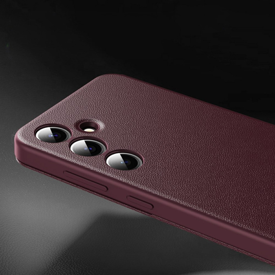 Etui do Samsung Galaxy A56 5G – skórzane z okienkiem Smart View i kieszenią na kartę, bordowe