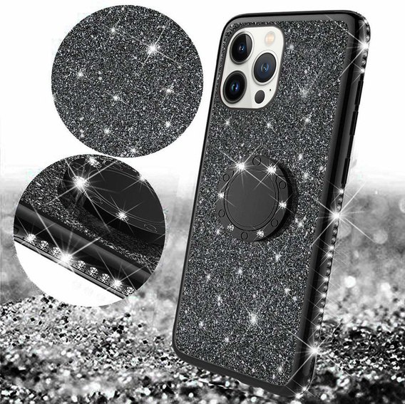 Etui do iPhone 13 Pro, Bling brokat, Czarne