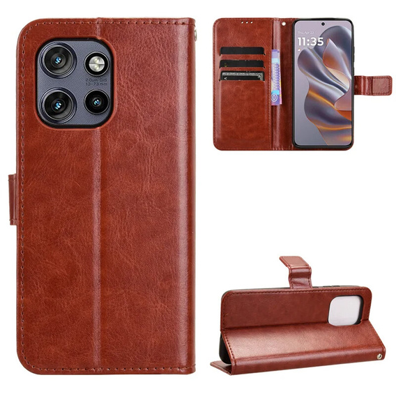 Etui z klapką do Motorola Edge 50 Neo / Motorola ThinkPhone 25, Crazy Horse Wallet, brązowe