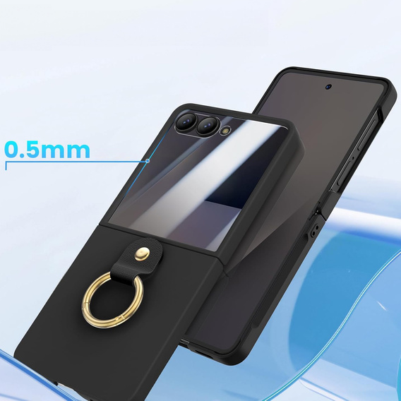 Etui Ring Holder do Samsung Galaxy Z Flip7 5G, ze szkłem na ekran zewnętrzny, czarne