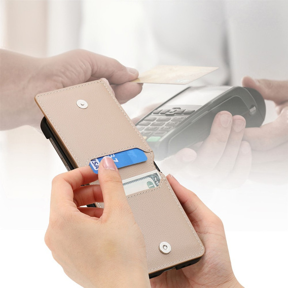 Etui do Samsung Galaxy Z Flip7 FE / Z Flip6, Card Slot Ring Case, beżowe