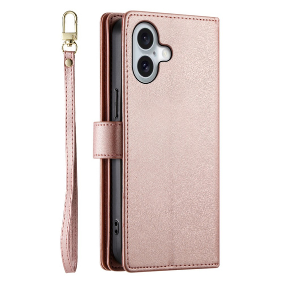 Etui z klapką do iPhone 16, Wallet Zipper Pocket, różowe