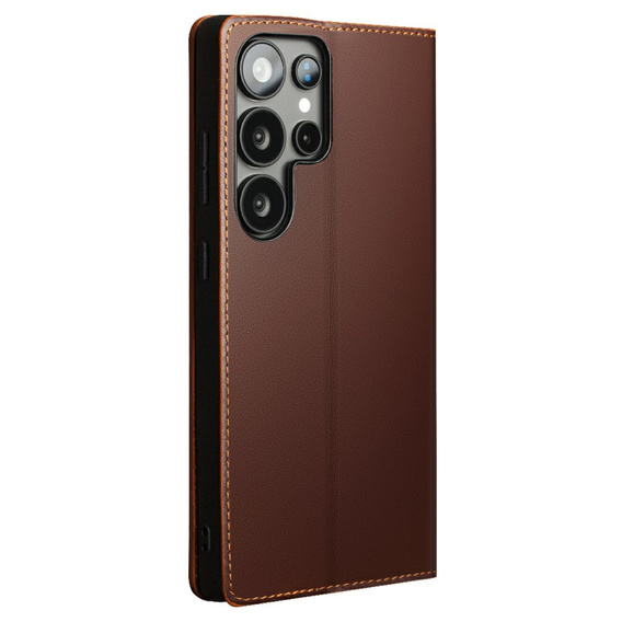 Etui QIALINO do Samsung Galaxy S25 Ultra z klapką i kieszenią – brązowe
