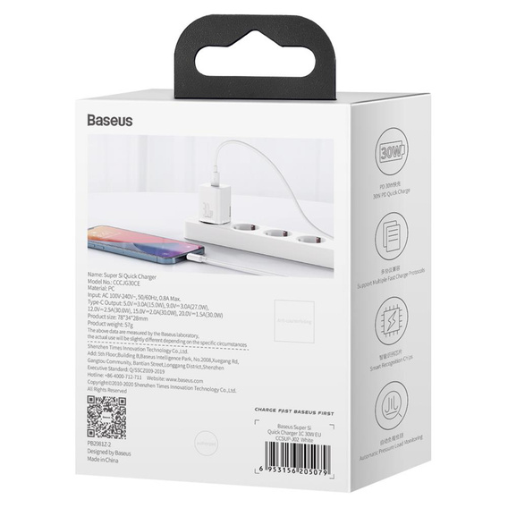 Baseus ładowarka sieciowa Super Si PD 30 W, 1× USB-C do smartfonów