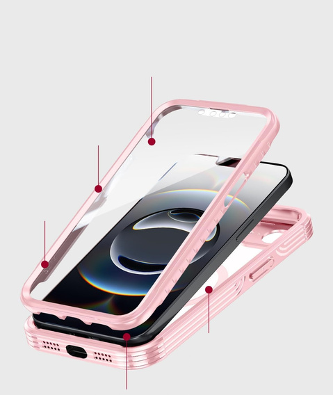 Etui do iPhone 16E, Shockproof, ze szkłem, do MagSafe, różowe