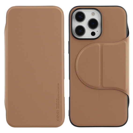 Etui z klapką do iPhone 16 Pro Max z MagSafe, odczepianymi pleckami, kieszonką na kartę i podstawką – brązowe