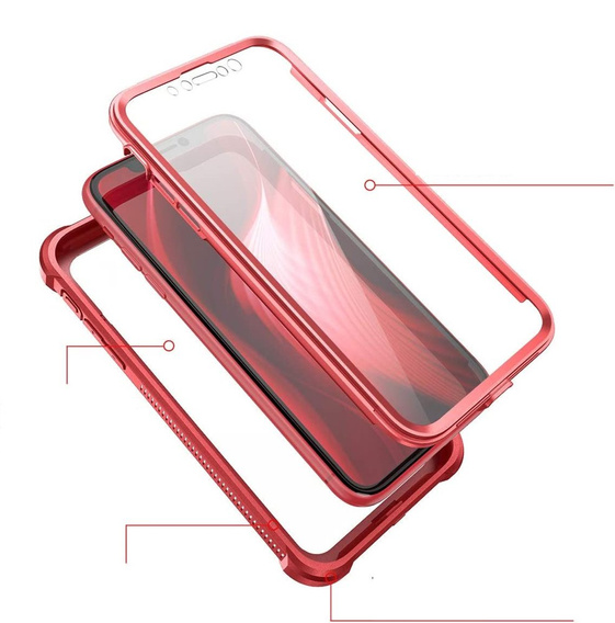 Etui do iPhone 11, Dexnor Full Body Rugged, przezroczyste / czerwone