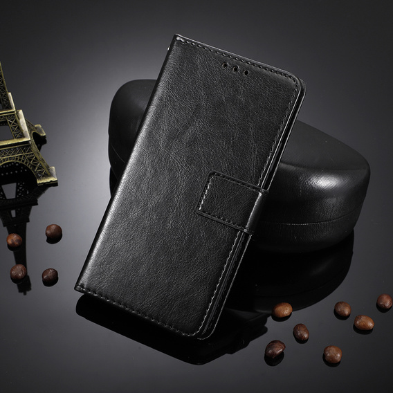 Etui z klapką do Xiaomi Redmi 15 5G / 4G, z fakturą Crazy Horse, czarne