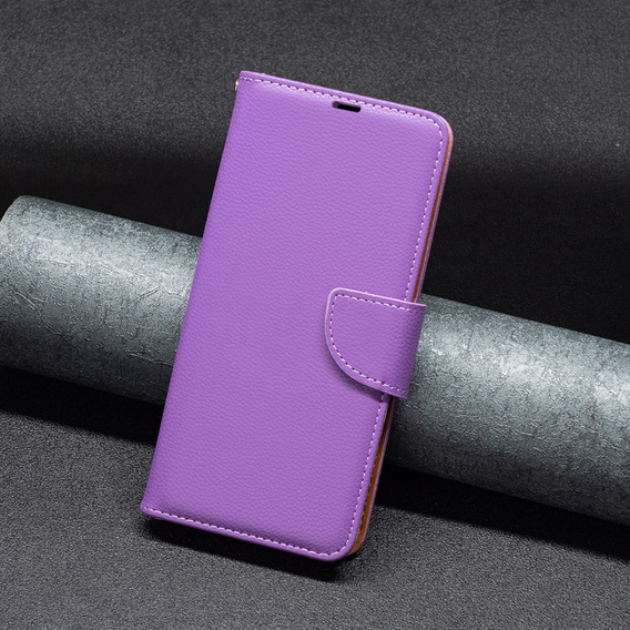 Etui z klapką do Samsung Galaxy A25 5G, Wallet Litchi Leather, fioletowe + szkło 9H