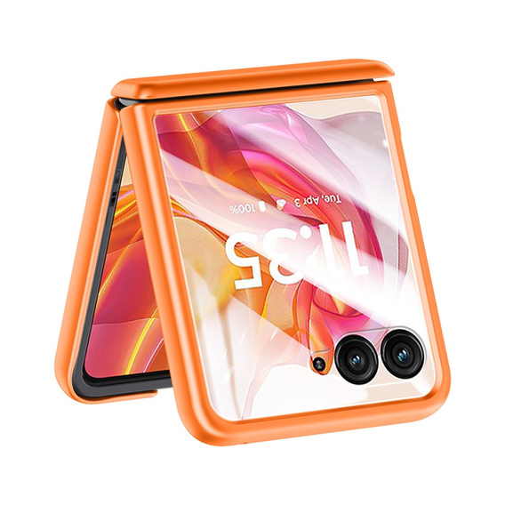 Etui do Motorola Razr 50 Ultra, Slim Leather, ze szkłem, pomarańczowe