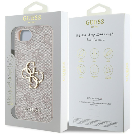 Etui GUESS do iPhone 16E, 4G Big Metal Logo, różowe