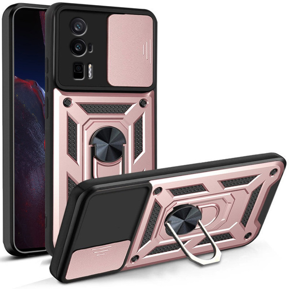 Etui pancerne do Xiaomi Poco F5 Pro, CamShield Slide, różowe rose gold