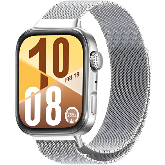 Bransoleta Milanese + Etui z osłoną na ekran do Huawei Watch Fit 4, Srebrna