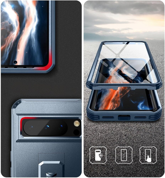Etui pancerne do Google Pixel 8 Pro, Dexnor Full Body (Two Frames), niebieskie