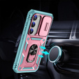 Etui pancerne do Samsung Galaxy S23 Plus, CamShield Slide, różowe / zielone