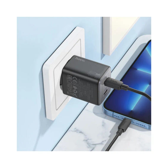 HOCO N42 GaN 45W – ładowarka sieciowa 2x USB-C + kabel USB-C do Lightning, czarna