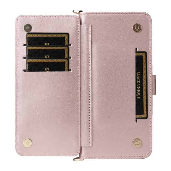 Etui z klapką do Xiaomi Poco F7 Pro / F7 Ultra, Crossbody Leather Wallet, różowe