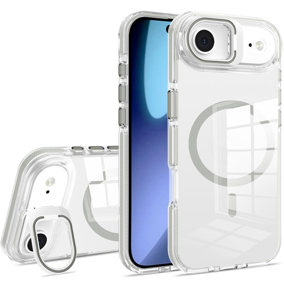 Etui do iPhone 17 Air, do MagSafe, z podstawką, transparentne z szarymi wstawkami