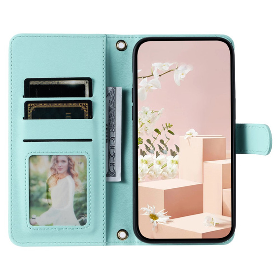 Etui z klapką do iPhone 16, Rhombus Crossbody Leather, zielone