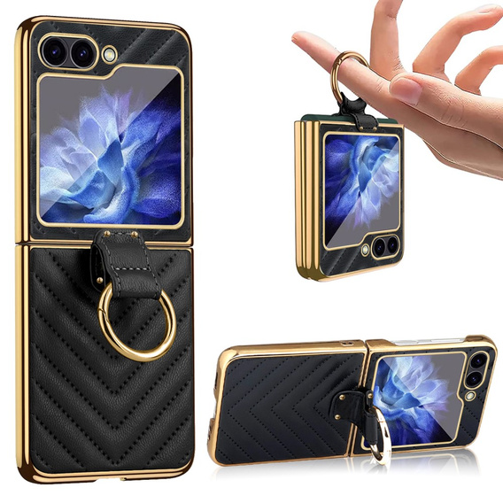 Etui do Samsung Galaxy Z Flip7 FE / Z Flip6, Leather Ring, czarne