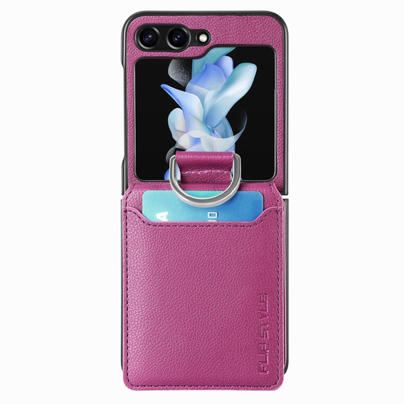 Etui do Samsung Galaxy Z Flip7 FE / Z Flip6, Card Slot Ring Case, fioletowe