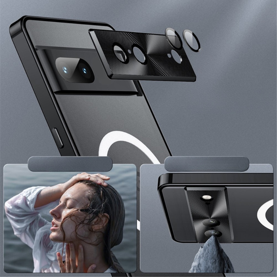 Etui z ochroną aparatu do Google Pixel 8, CamShield MagSafe, przezroczyste / czarne