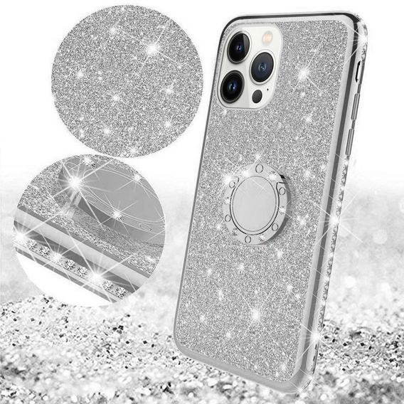 Etui do iPhone 13 Pro, Bling brokat, Srebrne