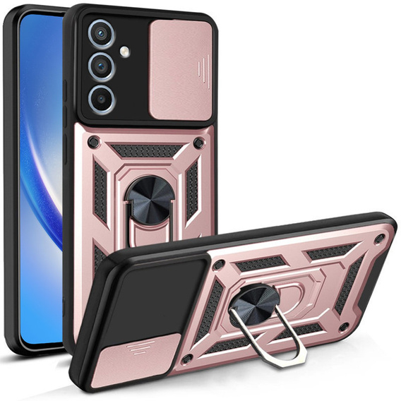 Zestaw Etui pancerne do Samsung Galaxy A34 5G, Nox Camera Slide, Różowe rose gold + szkło