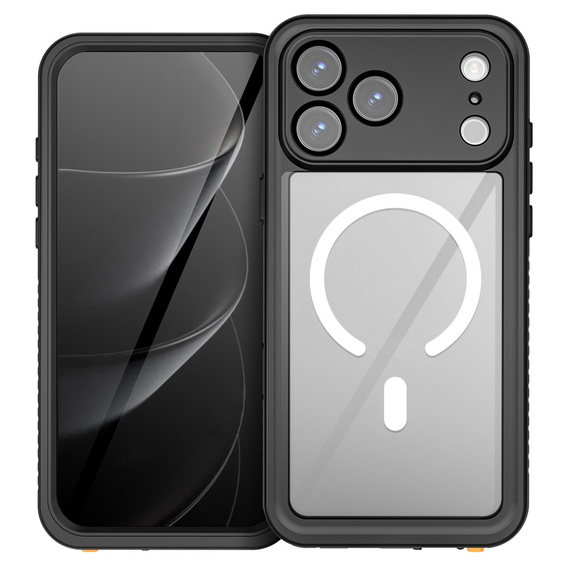 Etui Redpepper do iPhone 17 Pro Max, Wodoodporne IP68, do MagSafe, przezroczyste z czarnymi bokami