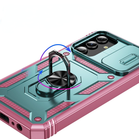 Etui pancerne do Samsung Galaxy S24+ Plus, CamShield Slide, zielone / różowe