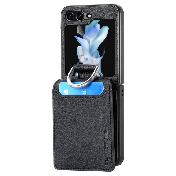 Etui do Samsung Galaxy Z Flip7 FE / Z Flip6, Card Slot Ring Case, czarne