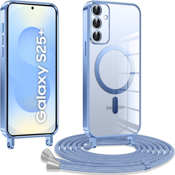 Etui do Samsung Galaxy S25+ Plus, Electro MagSafe, niebieskie + Smycz