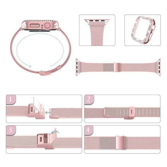 Bransoleta + Etui z Diamentami do Apple Watch 4/5/6/SE 40mm, Różowa