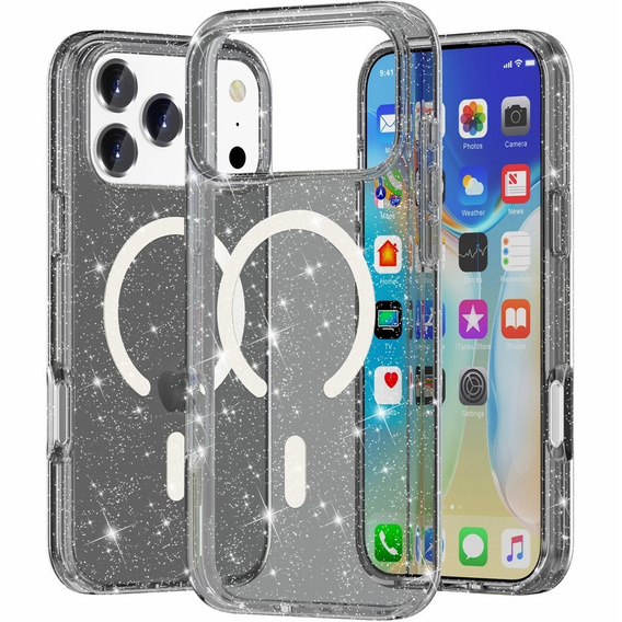 Etui do iPhone 17 Pro, do MagSafe, brokat - półprzezroczyste czarne