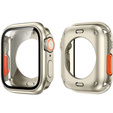 2w1 Pełne Etui + Szkło Hartowane do Apple Watch 7/8/9 45MM, Beżowe/Pomarańczowe