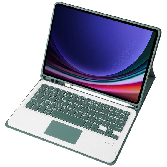 Etui z klawiaturą do Samsung Galaxy Tab S9, Leather Pen Slot TouchPad, ciemnozielone