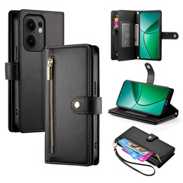 Etui z klapką do Oppo Reno 13F 5G, Wallet Zipper Pocket, czarne