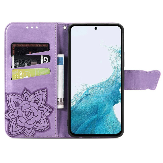 Etui z klapką do Samsung Galaxy A17 5G, portfelowe, Motyl, fioletowe