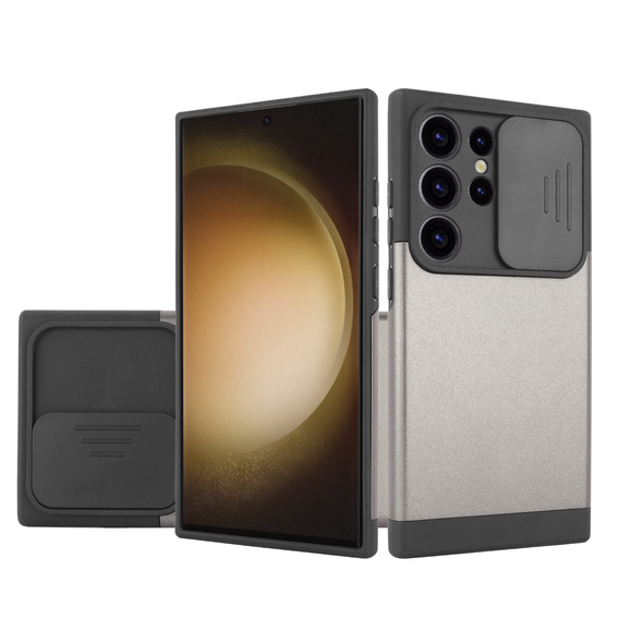 Pancerne etui do MagSafe na Galaxy S24 Ultra, ERBORD MagProtect Cam Slider, szare gunmetal