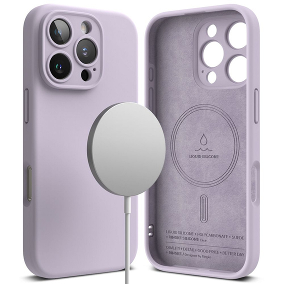 Etui Ringke do iPhone 16 Pro Max, Silicone MagSafe, fioletowe + Szkło Hartowane 9H