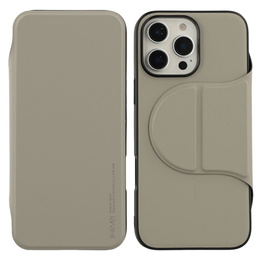 Etui z klapką do iPhone 16 Pro Max z MagSafe, odczepianymi pleckami, kieszonką na kartę i podstawką – szare