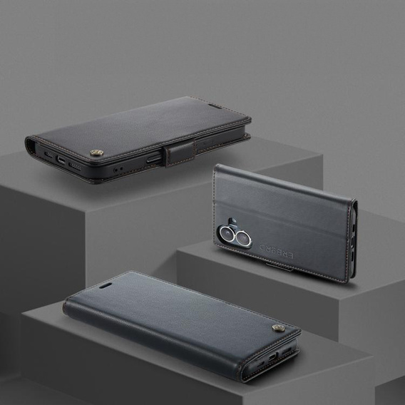 Etui do iPhone 17, ERBORD Glossy Litchi, portfel z klapką, czarne
