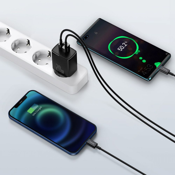 Baseus Compact 20W – ładowarka sieciowa z USB-C i USB-A, czarna