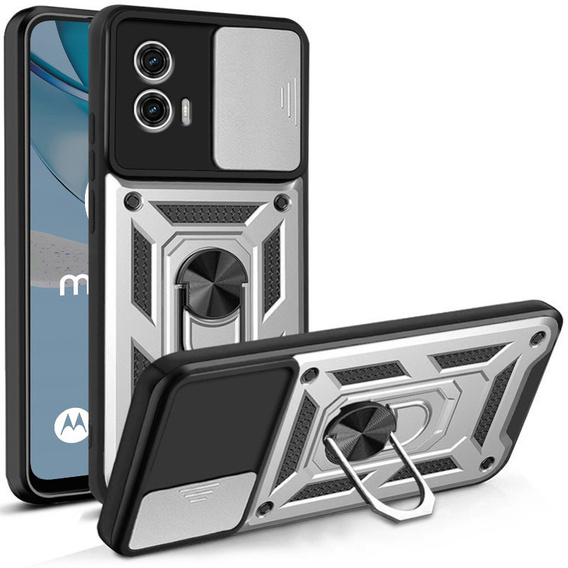 Etui pancerne do Motorola Moto G53 5G, CamShield Slide, srebrne