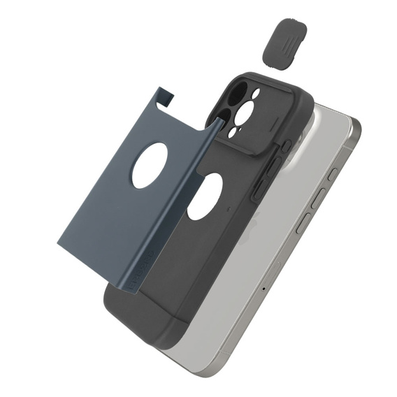 Etui do iPhone 15 Pro Max, ERBORD MagProtect Cam Slider do MagSafe, tytanowe niebieskie + Szkło hartowane