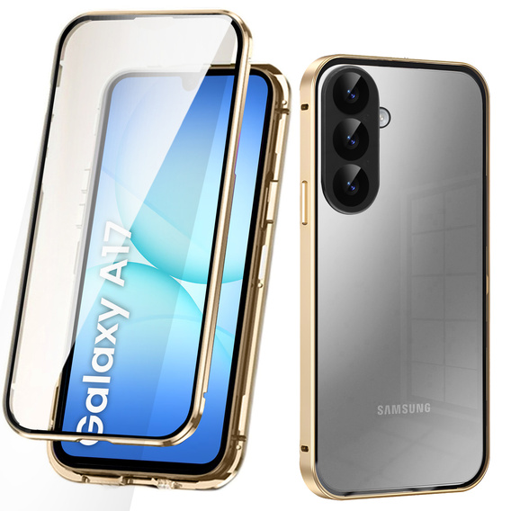 Etui do Samsung Galaxy A17 5G, Magnetic Dual Glass, przezroczyste ze złotymi bokami