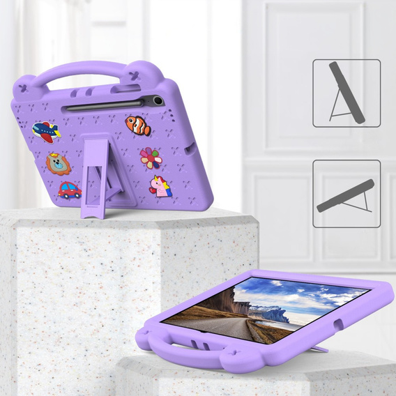 Etui ochronne z pianki EVA do Samsung Galaxy Tab S10 FE+ – dziecięce, z podstawką i uchwytem - fioletowe