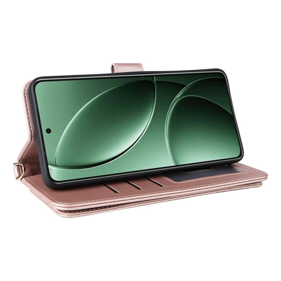 Etui z klapką do Xiaomi Poco F7 Pro / F7 Ultra, Crossbody Leather Wallet, różowe