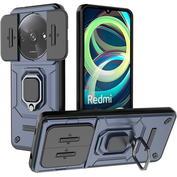 Etui do Xiaomi Redmi A3, KickStand Camera Lens, niebieskie